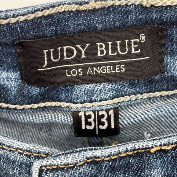 Judy Blue Button Fly Distressed Trouser Flare Leg Jeans Size 31/13 - Picture 2 of 9